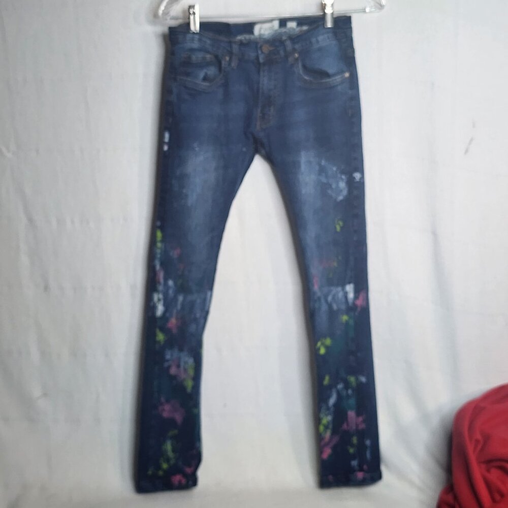 FWRD Denim Multicolor Splash Paint Distressed Slim Leg Stretch Jeans Jr. Size 18